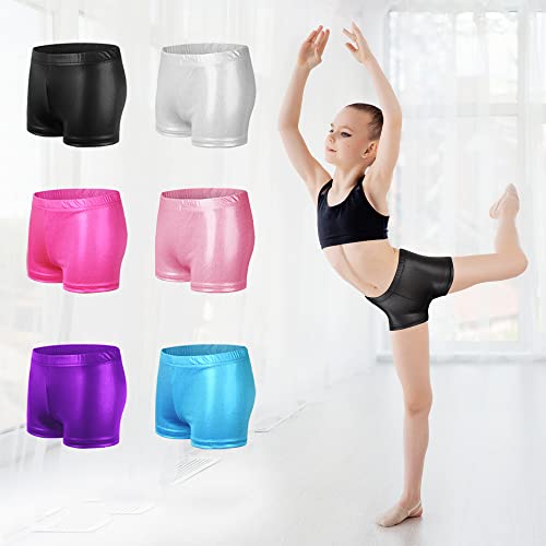 NewL Kids Girl Elastic Waist Shiny Metallic Ballet Dance Shorts Bottoms for Sports Yoga Gymnastic Workout (Rose Red, 5-6 Years)