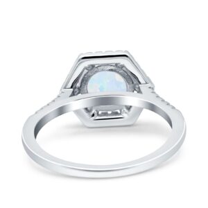 Blue Apple Co. Lab Created White Opal Size-6 Art Deco Hexagon Wedding Bridal Ring Round CZ 925 Sterling Silver