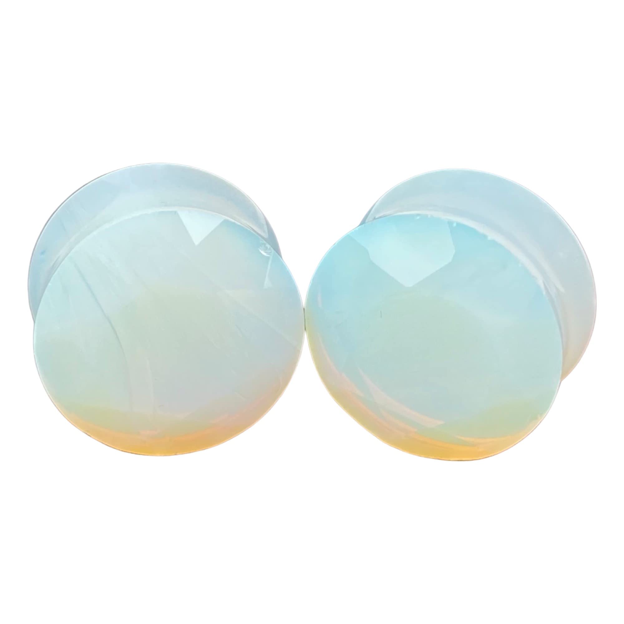 Pair of Faceted Opalite Stone Double Flare Plugs (STN-708) (9/16" (14mm))