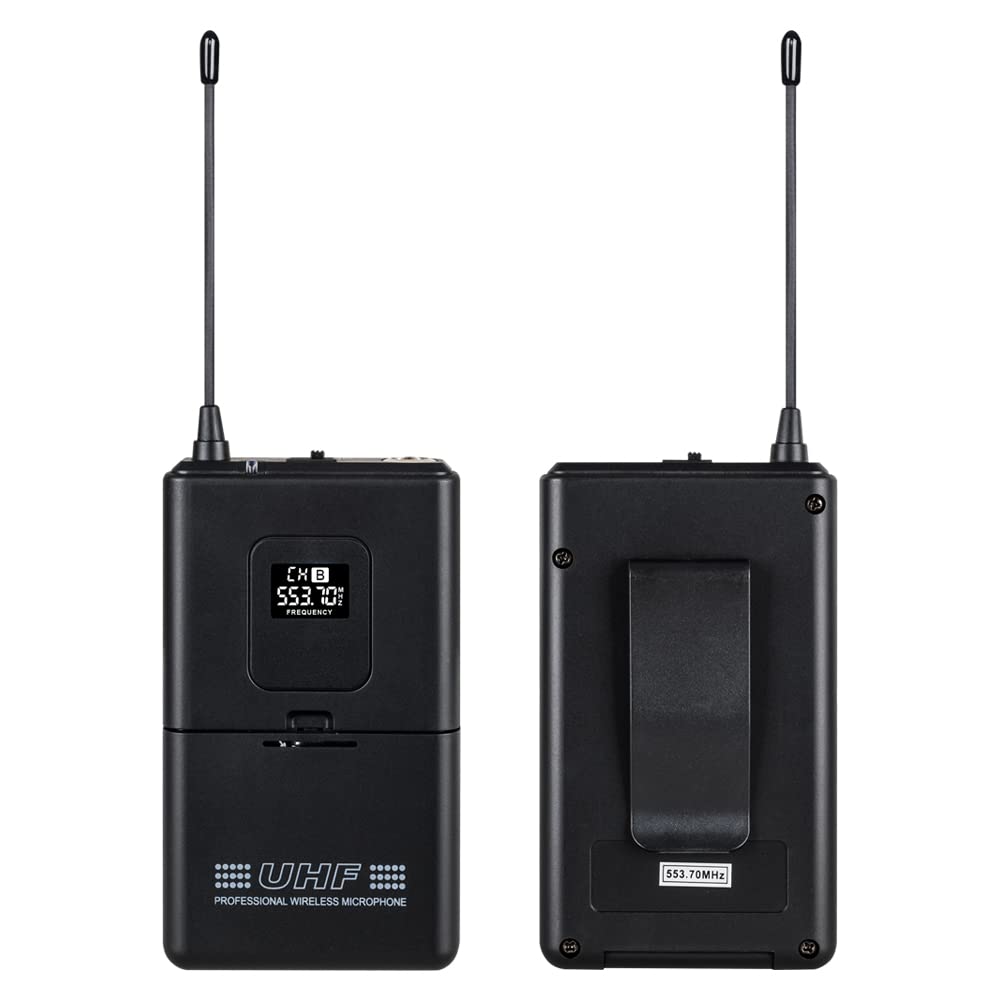 Wireless Microphone System UHF 4 Channel 2 Handheld Whole Mic 2 Lavavier Lapel Mic Bodypack 2 Headset LCD Display Frequency A Karaoke for School Party Wedding Church Conference Speech DJ Singing