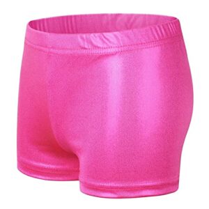 newl kids girl elastic waist shiny metallic ballet dance shorts bottoms for sports yoga gymnastic workout (rose red, 5-6 years)