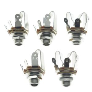 KAISH Premium 5pcs Brass American Thread Audio 1/4" Female Stereo Jack Socket 6.35mm Output/Input Jack TRS Stereo Panel Mount Jack Socket for Guitar/Bass/Pedals/Microphone