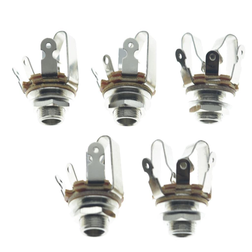 KAISH Premium 5pcs Brass American Thread Audio 1/4" Female Stereo Jack Socket 6.35mm Output/Input Jack TRS Stereo Panel Mount Jack Socket for Guitar/Bass/Pedals/Microphone