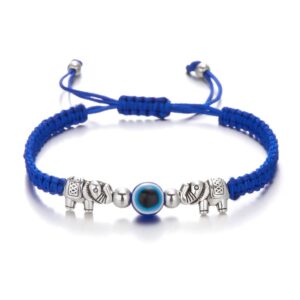 evil eye bracelet for women men lucky bracelets handmade macrame braided bracelet adjustable family friend couple protection bracelet(elephant,blue) (amx2x0bqthus)