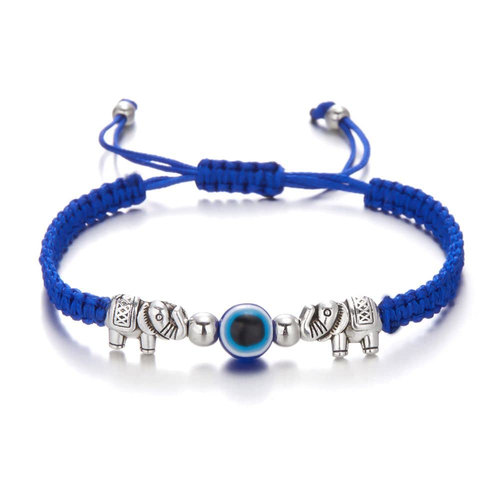 Evil Eye Bracelet for Women Men Lucky Bracelets Handmade Macrame Braided Bracelet Adjustable Family Friend Couple Protection Bracelet(Elephant,Blue) (AMX2X0BQTHUS)