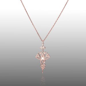 DKMN GÜMÜŞ Lotus Unalome Necklace - 925 Sterling Silver Lotus Flower Unalome Necklace - Yoga Jewelry - Chakra Necklace - Spiritual Symbol Charm (Sterling Silver, 24 Inches)