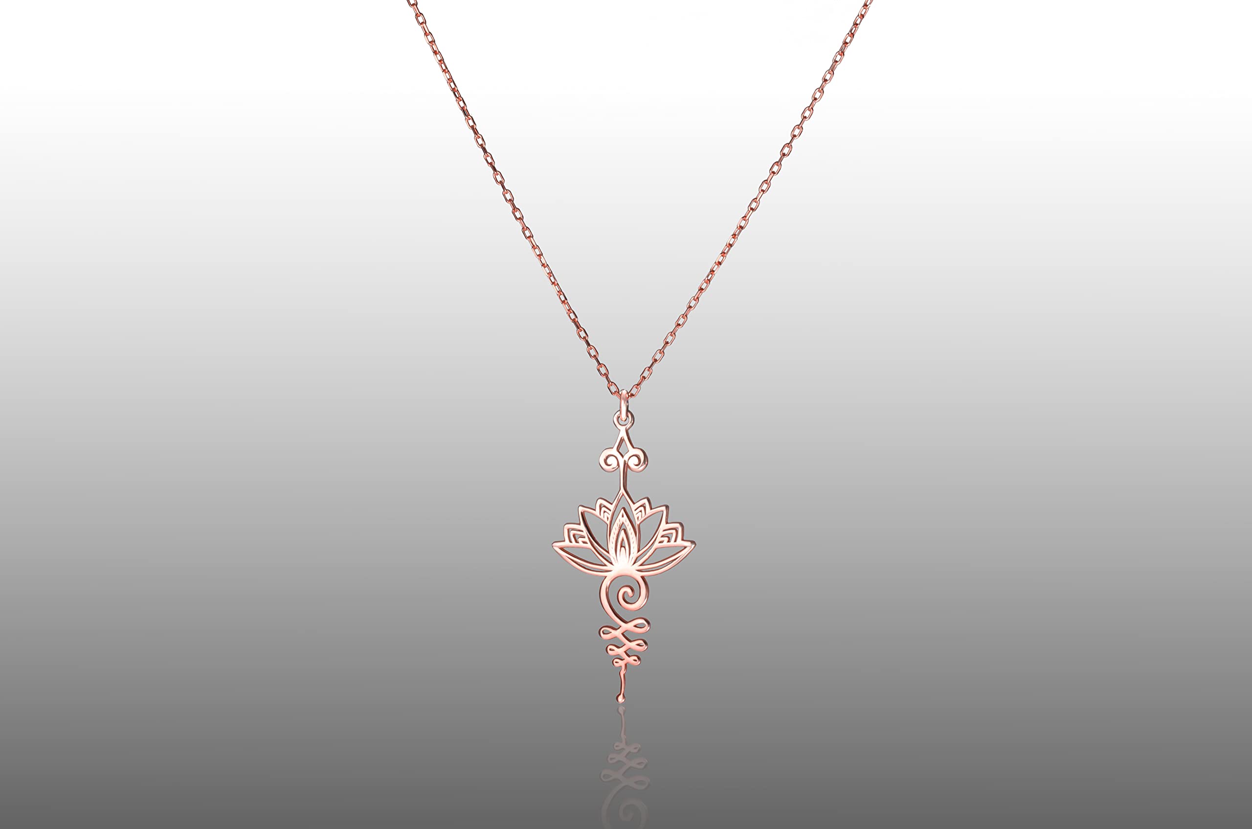 DKMN GÜMÜŞ Lotus Unalome Necklace - 925 Sterling Silver Lotus Flower Unalome Necklace - Yoga Jewelry - Chakra Necklace - Spiritual Symbol Charm (Sterling Silver, 24 Inches)