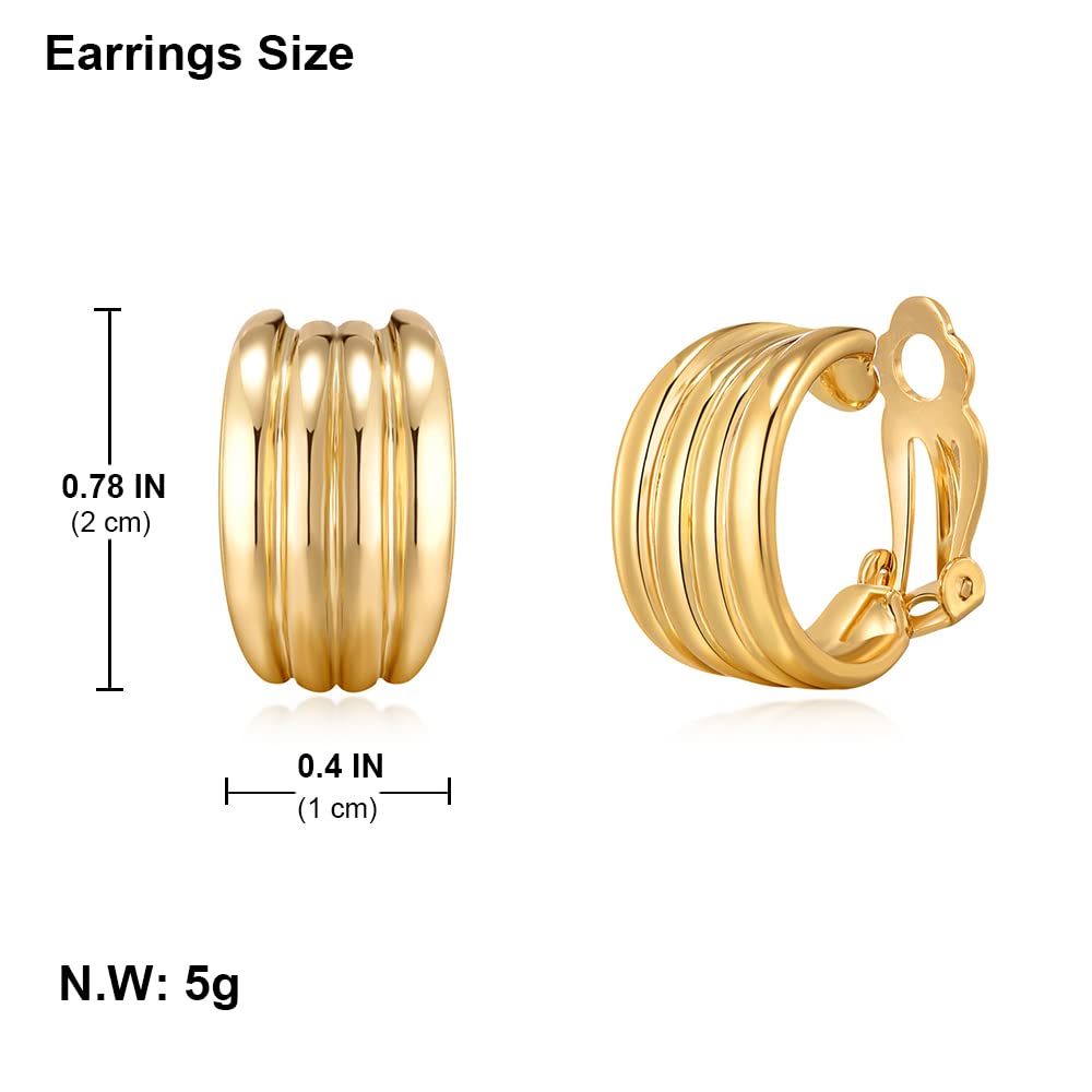 Small Gold Clip On Hoop Earrings for Women Unique Textured Chunky Hoops Clip Earrings No Pierced