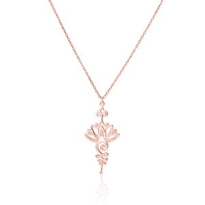 DKMN GÜMÜŞ Lotus Unalome Necklace - 925 Sterling Silver Lotus Flower Unalome Necklace - Yoga Jewelry - Chakra Necklace - Spiritual Symbol Charm (Sterling Silver, 24 Inches)