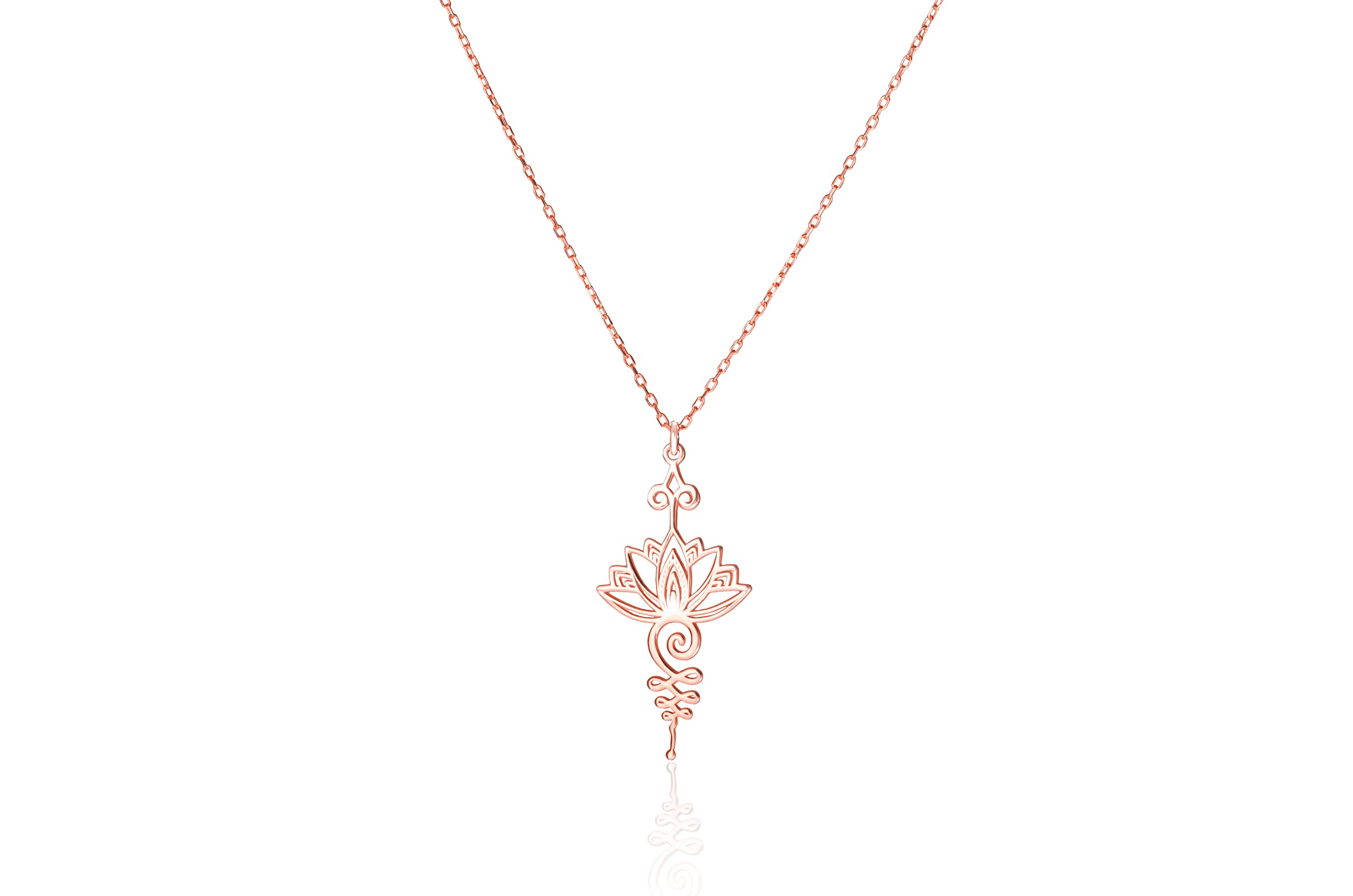 DKMN GÜMÜŞ Lotus Unalome Necklace - 925 Sterling Silver Lotus Flower Unalome Necklace - Yoga Jewelry - Chakra Necklace - Spiritual Symbol Charm (Sterling Silver, 24 Inches)