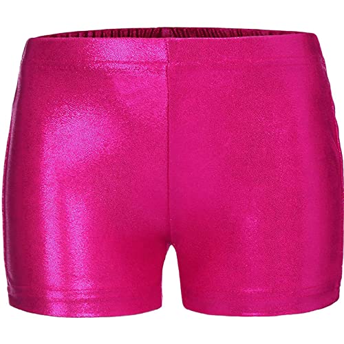 NewL Kids Girl Elastic Waist Shiny Metallic Ballet Dance Shorts Bottoms for Sports Yoga Gymnastic Workout (Rose Red, 5-6 Years)