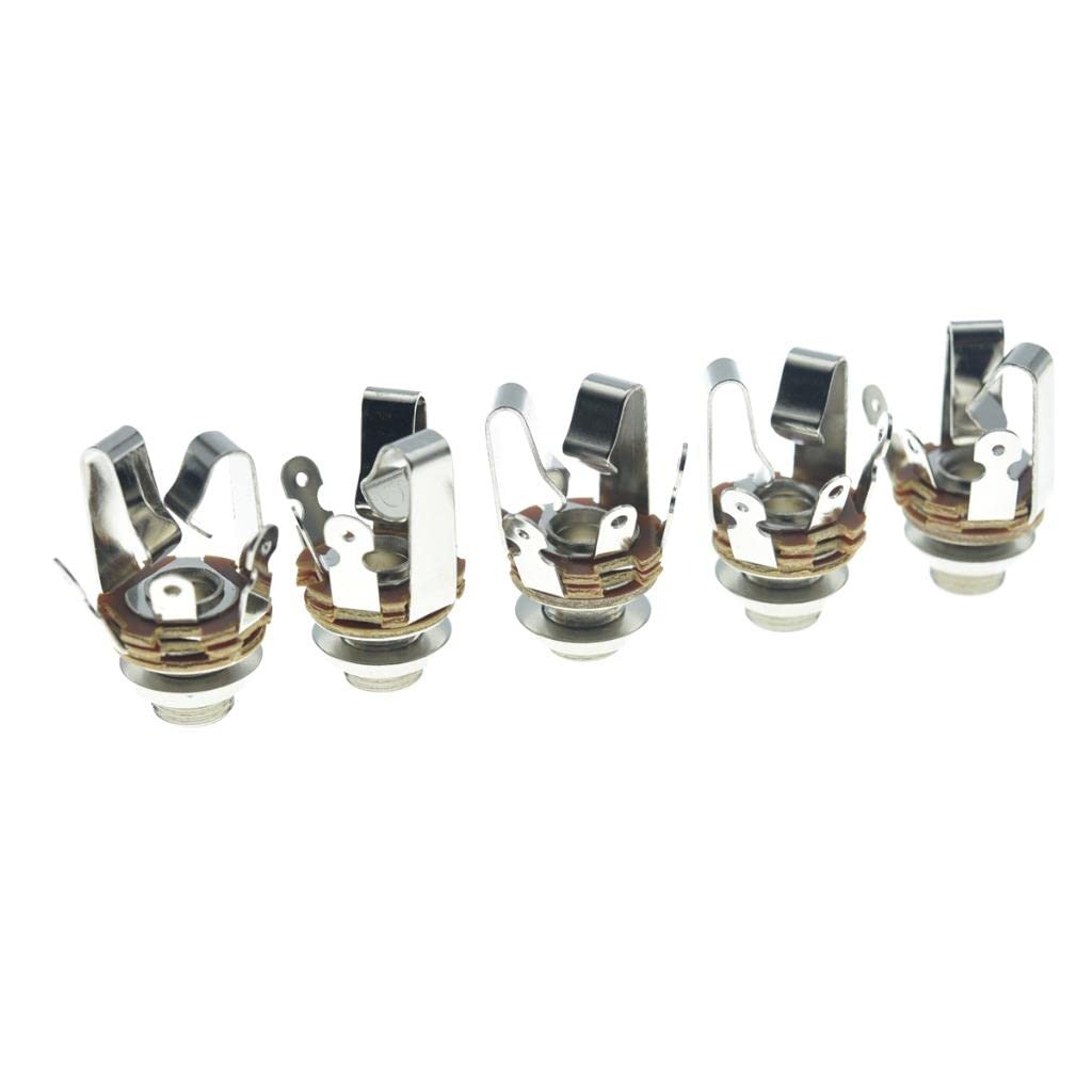 KAISH Premium 5pcs Brass American Thread Audio 1/4" Female Stereo Jack Socket 6.35mm Output/Input Jack TRS Stereo Panel Mount Jack Socket for Guitar/Bass/Pedals/Microphone