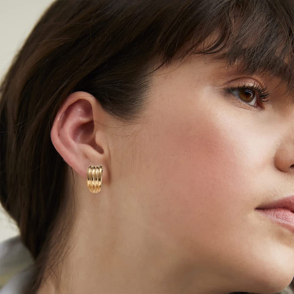 Small Gold Clip On Hoop Earrings for Women Unique Textured Chunky Hoops Clip Earrings No Pierced