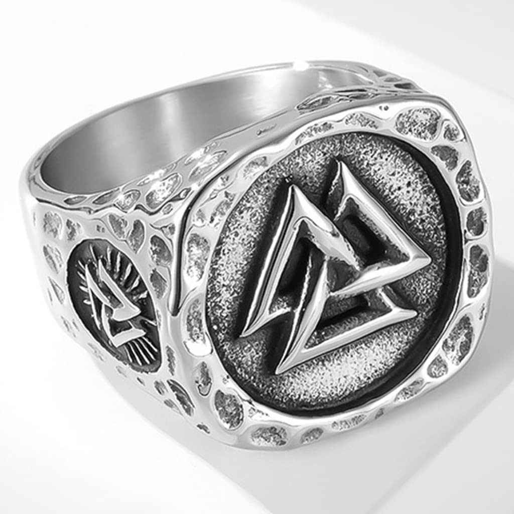 Jude Jewelers Stainless Steel Retro Vintage Nordic Vikings Valknut Pirate Compass Scandinavian Biker Ring (Silver, 9)