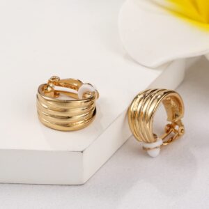 Small Gold Clip On Hoop Earrings for Women Unique Textured Chunky Hoops Clip Earrings No Pierced