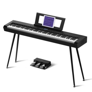 starfavor 88 key full-weighted digital piano, electric piano keyboard for beginner, dual 30w speakers, graded hammer action 88 keys, triple pedal, bluetooth/usb/midi, retro matte black