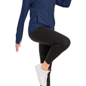 KEFITEVD UPF Shirt Women Long Sleeve UPF 50+ Sun Protection Hoodie Jacket Outdoor Workout Tops for Women Hooded Fishing Shirt Dry Fit Shirts Women Navy