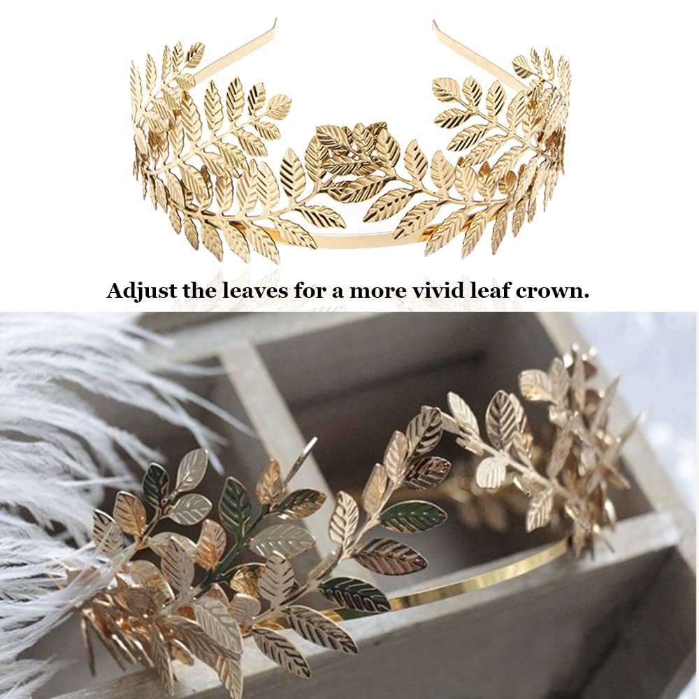 INLAZTIM 5 PCS Greek Goddess Leaf Headband for Bride, Golden Roman Laurel Leaf Branch Crown Bridal Headpiece Wedding Hairband for Women Tiara Costume Hair Accessories