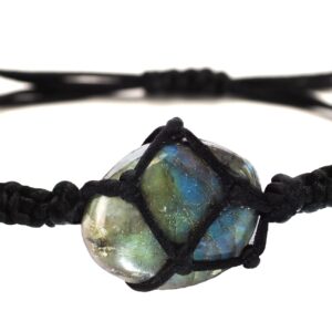 BOHO GARDEN Healing Crystal Bracelet - Spiritual Bead Bracelet - Made of Real & Natural Gemstones, Adjustable 5.9-9.7” Black Rope - Gem Stones Beaded Jewelry for Men, Women, Teens, Kids – Labradorite