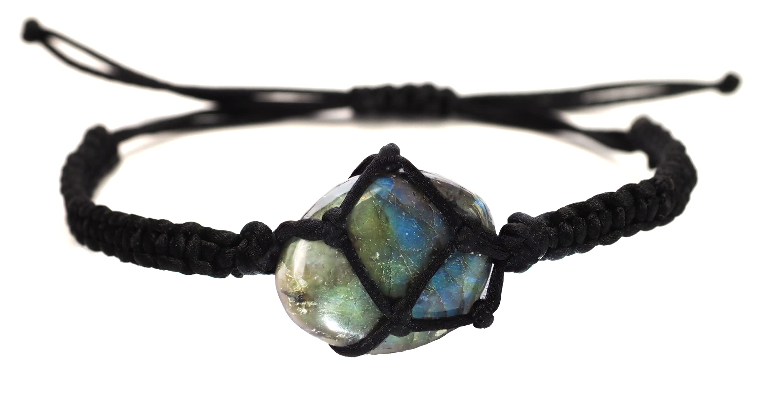 BOHO GARDEN Healing Crystal Bracelet - Spiritual Bead Bracelet - Made of Real & Natural Gemstones, Adjustable 5.9-9.7” Black Rope - Gem Stones Beaded Jewelry for Men, Women, Teens, Kids – Labradorite