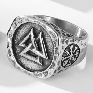 Jude Jewelers Stainless Steel Retro Vintage Nordic Vikings Valknut Pirate Compass Scandinavian Biker Ring (Silver, 9)