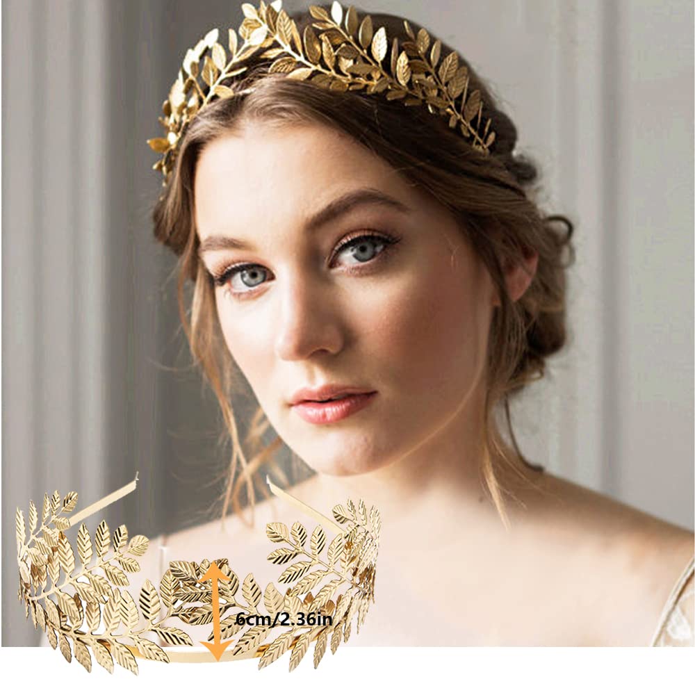 INLAZTIM 5 PCS Greek Goddess Leaf Headband for Bride, Golden Roman Laurel Leaf Branch Crown Bridal Headpiece Wedding Hairband for Women Tiara Costume Hair Accessories