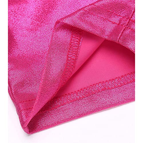 NewL Kids Girl Elastic Waist Shiny Metallic Ballet Dance Shorts Bottoms for Sports Yoga Gymnastic Workout (Rose Red, 5-6 Years)