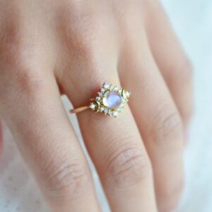 Engagement Life in Rings Rings Moon Sun Gold Anniversary Rings Commitment Celestial Wedding Fashion Ladies Gifts My Jewelry Moon Stone Diamond My Stone Rings for Women Spiritual (Gold, 10)