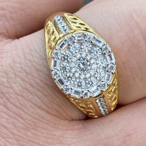 Iced CZ Nugget Ring - Men's 14k Gold Over Real 925 Sterling Silver Ring - Micropave Baguette Ring - Pinky Or Any Other Finger Ring (11)