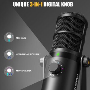 MAONO Dynamic Microphone, USB/XLR Podcast PC Microphone with Software, EQ,Tap-to-Mute, Headphone Jack, Gain Knob & Volume Control, Studio Mic for Broadcast, Recording, Streaming & Gaming (PD400X)