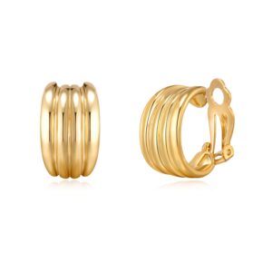 small gold clip on hoop earrings for women unique textured chunky hoops clip earrings no pierced