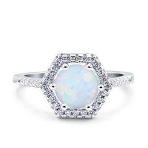 blue apple co. lab created white opal size-6 art deco hexagon wedding bridal ring round cz 925 sterling silver