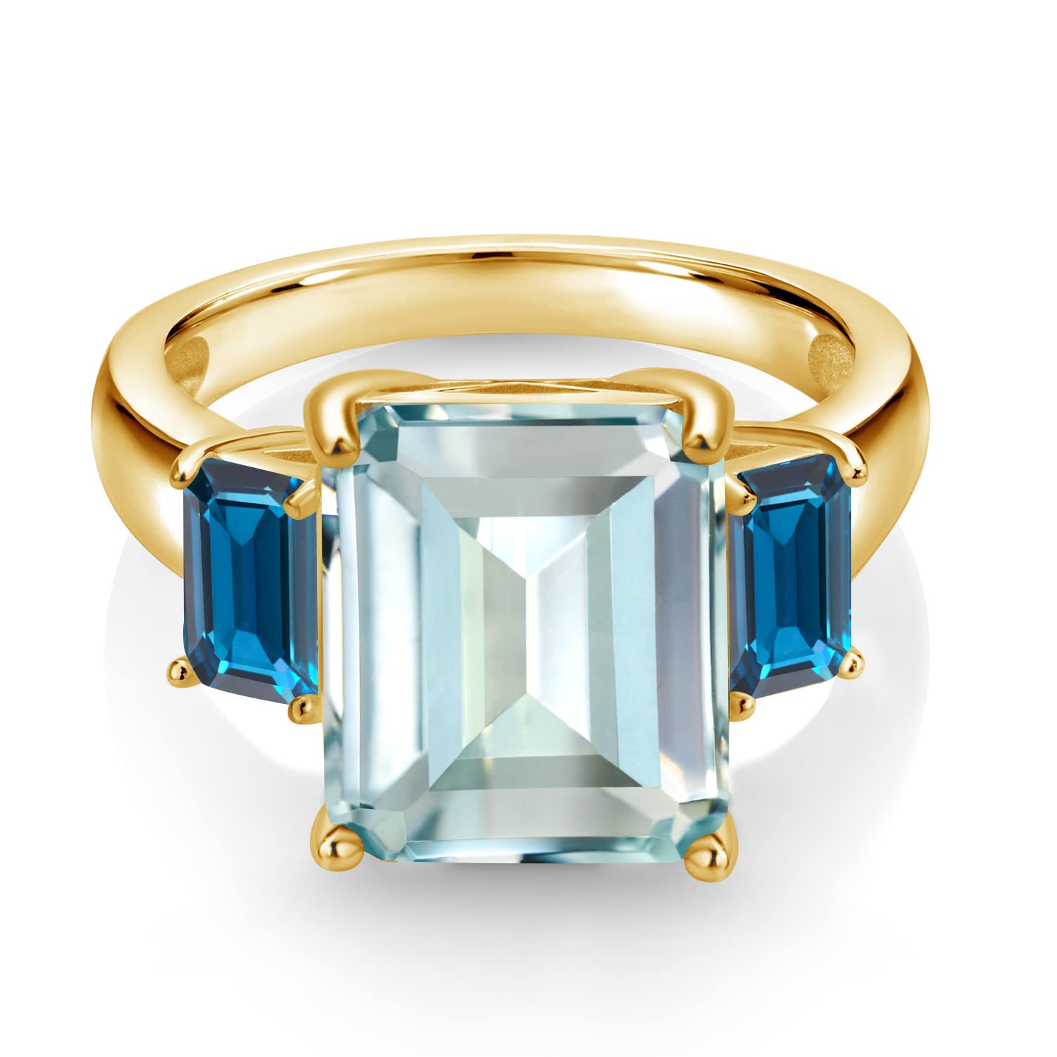 Gem Stone King 6.73 Ct Sky Blue Simulated Aquamarine London Blue Topaz 18K Yellow Gold Plated Silver Ring (Size 8)