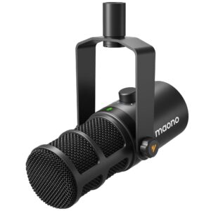 maono dynamic microphone, usb/xlr podcast pc microphone with software, eq,tap-to-mute, headphone jack, gain knob & volume control, studio mic for broadcast, recording, streaming & gaming (pd400x)