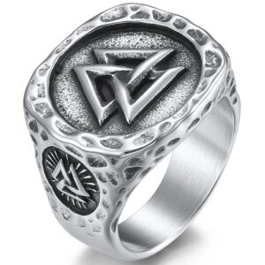 Jude Jewelers Stainless Steel Retro Vintage Nordic Vikings Valknut Pirate Compass Scandinavian Biker Ring (Silver, 9)