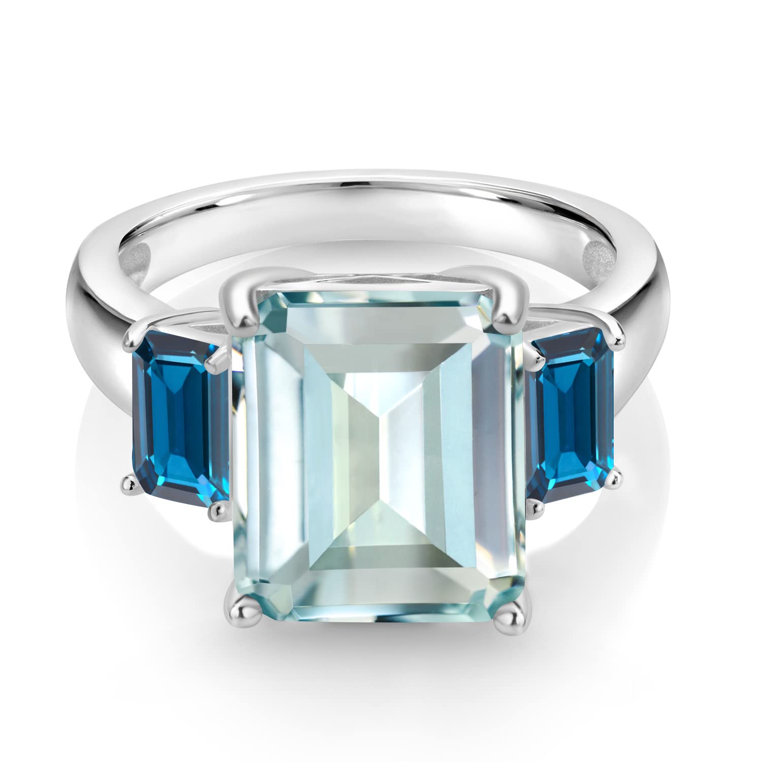 Gem Stone King 925 Sterling Silver Sky Blue Simulated Aquamarine and London Blue Topaz Ring For Women (6.73 Cttw, Available In Size 5, 6, 7, 8, 9)