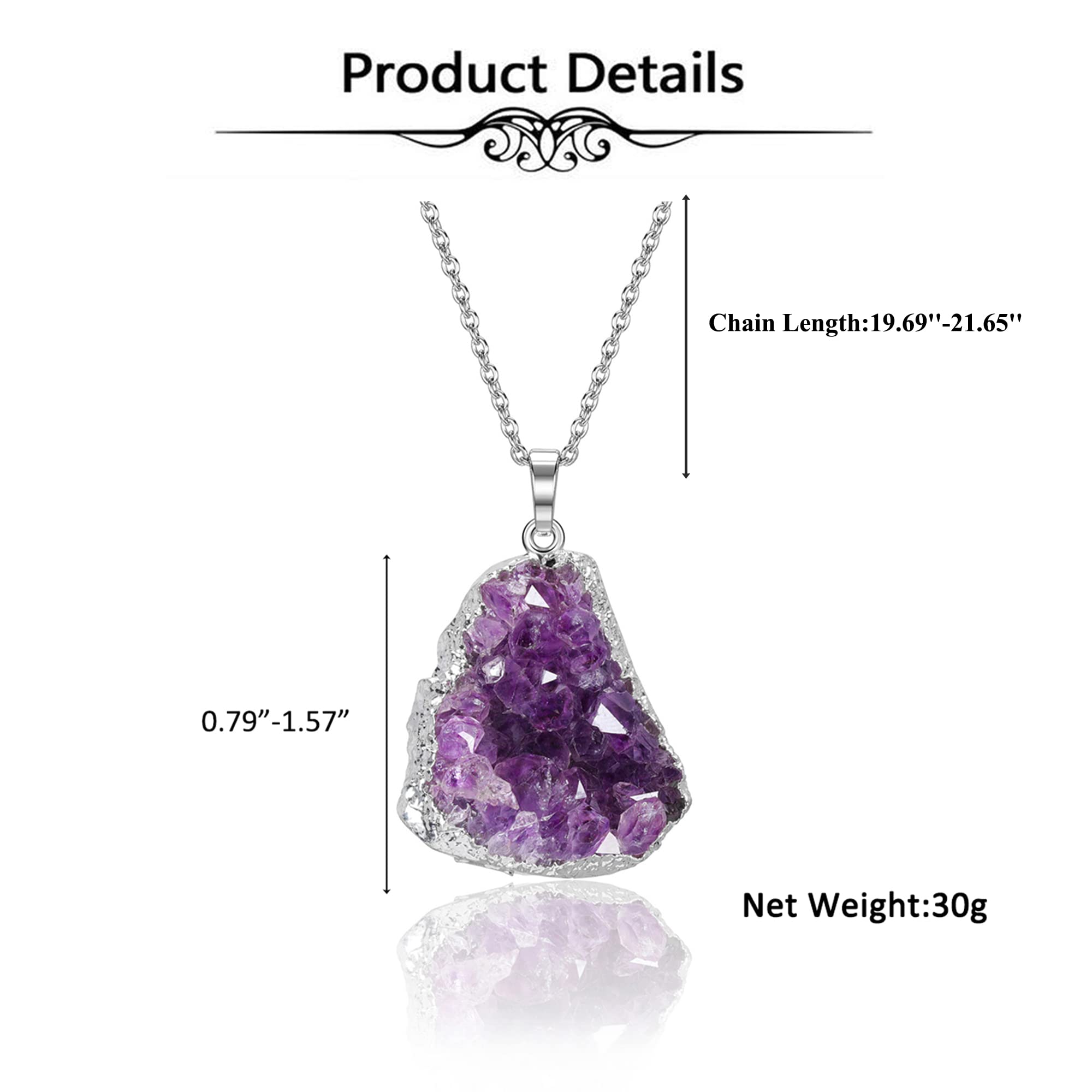 Top Plaza Raw Amethyst Healing Crystal Stone Necklaces for Women Men Irregular Mini Amethyst Cluster Druzy Pendant Necklaces Natural Amethyst Gemstone Necklaces Quartz Jewelry - Silver