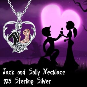 JZSANTI 925-Sterling-Silver Nightmare Necklace Gifts for Women - Jack And Sally Skull Rose Flower Heart Pendant Skellington Jewelry Nightmare Necklace Before Christmas Gifts for Wife Her