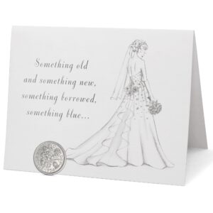 imomoto sixpence coin for bride’s shoe with wedding card, something old, something new, something borrowed, something blue, and a sixpence for her shoe (1954~1967)