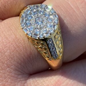 Iced CZ Nugget Ring - Men's 14k Gold Over Real 925 Sterling Silver Ring - Micropave Baguette Ring - Pinky Or Any Other Finger Ring (11)