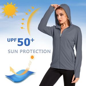 KEFITEVD UV Protection Shirts for Women Long Sleeve Activewear Tops Sun Protection Hoodie Shirt Jackets Fishing Shirts Dark Grey