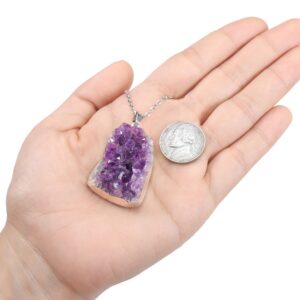 Top Plaza Raw Amethyst Healing Crystal Stone Necklaces for Women Men Irregular Mini Amethyst Cluster Druzy Pendant Necklaces Natural Amethyst Gemstone Necklaces Quartz Jewelry - Silver