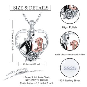 JZSANTI 925-Sterling-Silver Nightmare Necklace Gifts for Women - Jack And Sally Skull Rose Flower Heart Pendant Skellington Jewelry Nightmare Necklace Before Christmas Gifts for Wife Her