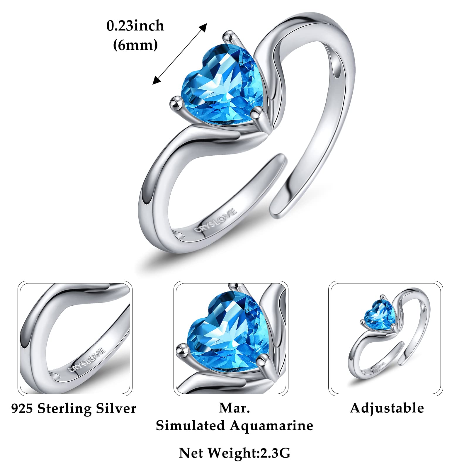 ANNA QUEEN Mother's Day 925 Sterling Silver Hug Birthstone Rings for Women Adjustable Open Promise Statement Ring for Couple Mom Wife Girlfriends