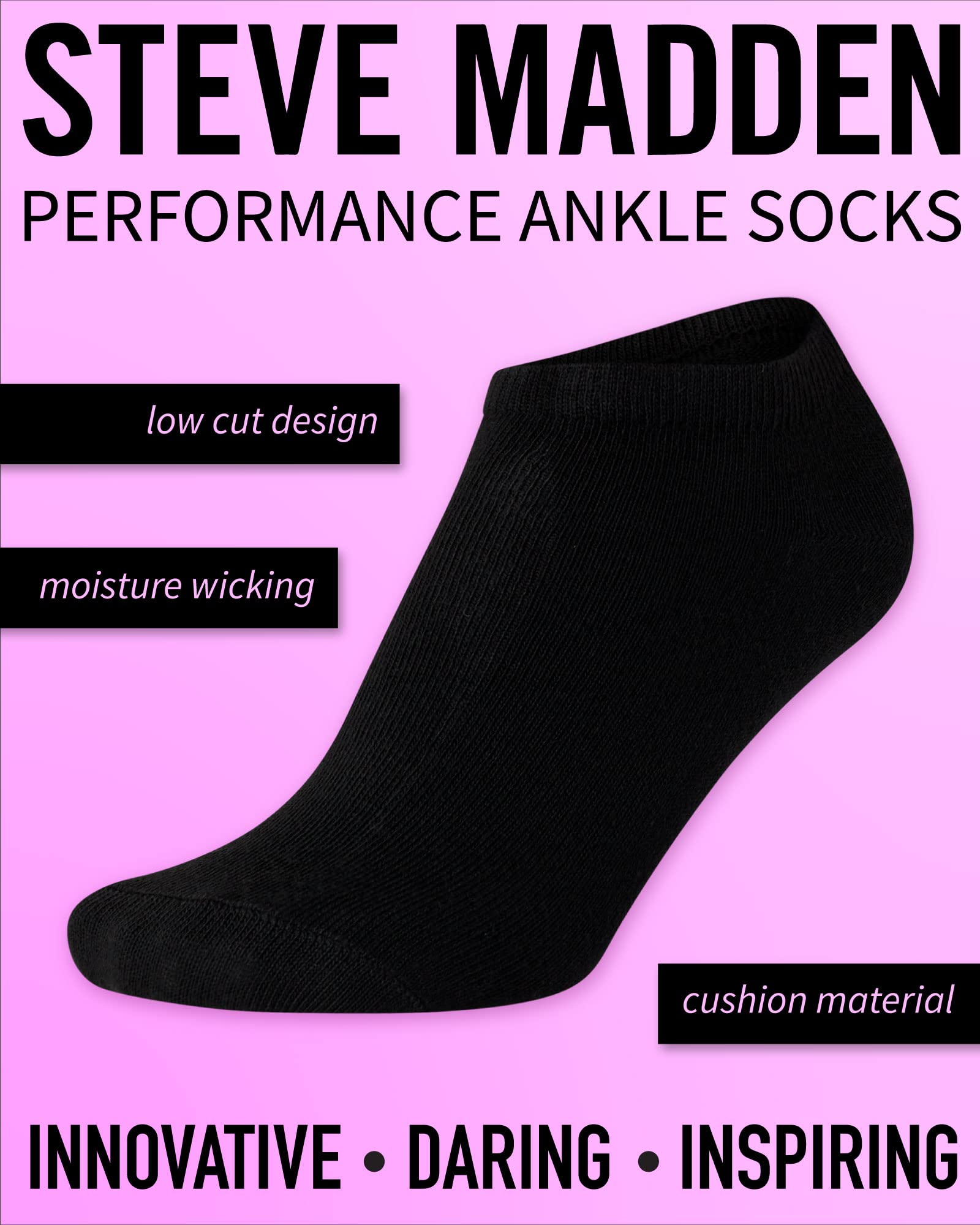 Steve Madden Women's Socks - 10 Pack Performance Cushion Low Cut Ankle Socks - Athletic Socks for Women, Size 5-10, Solid Black