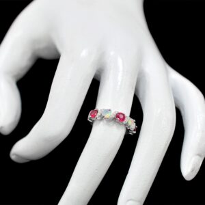 Natural 4 MM Ruby & Ethiopian Cut Opal Gemstone Ring 925 Sterling Silver July Birthstone Cluster Ring Opal Jewelry Birthday Gift For Wife (Sterling Silver, 8.5 US)