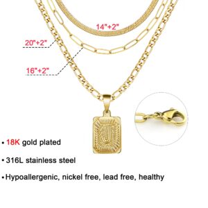 JoycuFF Gold Necklaces for Women Stainless Steel Figaro Chain Layers Necklaces for Women Mother's Day Gift for Mom from Daughter Son Snake Paperclip Chain Letter C