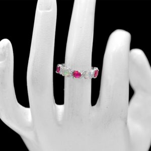 Natural 4 MM Ruby & Ethiopian Cut Opal Gemstone Ring 925 Sterling Silver July Birthstone Cluster Ring Opal Jewelry Birthday Gift For Wife (Sterling Silver, 8.5 US)