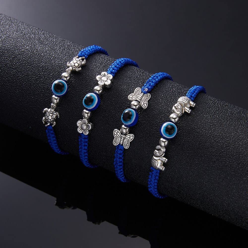 Evil Eye Bracelet for Women Men Lucky Bracelets Handmade Macrame Braided Bracelet Adjustable Family Friend Couple Protection Bracelet(Elephant,Blue) (AMX2X0BQTHUS)