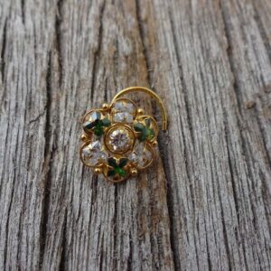 Gold Nose Piercing Indian Nose Stud Big Nose stud Gold Nose Stud Crock Screw Nose Stud Medusa Piercing Gift for her 16g Nose Stud Indian Nose Ring, Green,White